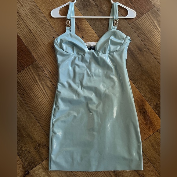 Finesse Shiny Light Blue Mini Dress - Picture 2 of 6